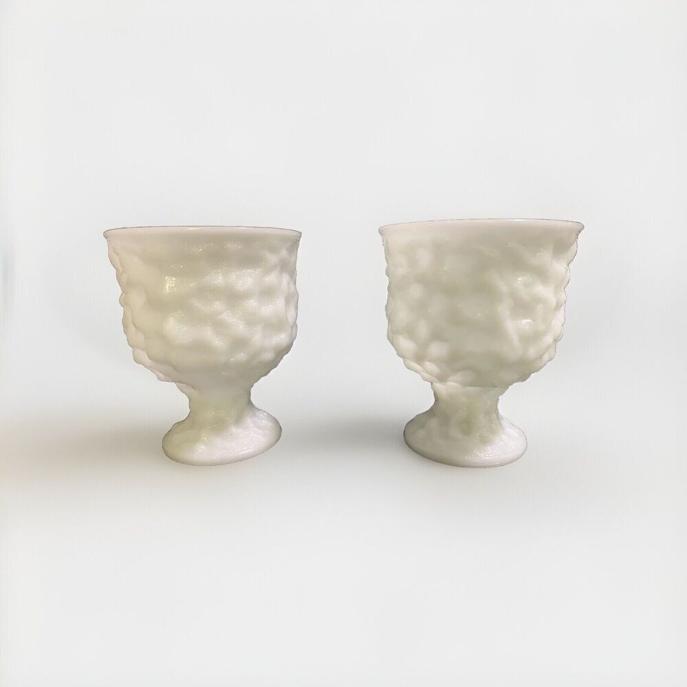 (2) Brody White Milk Glass crinkled pedestal planter Vases M3000 Vintage